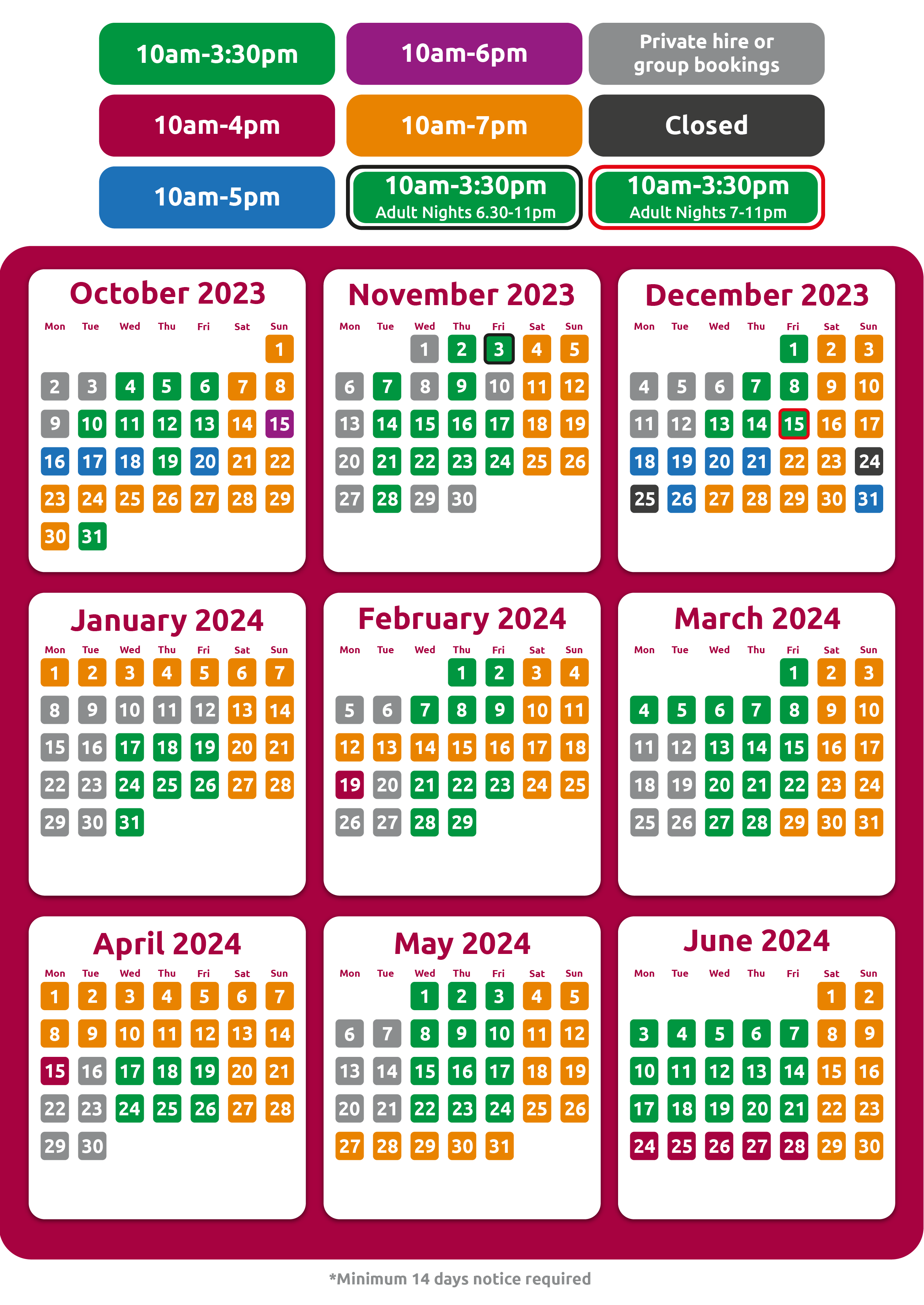 Operating calendar 2024